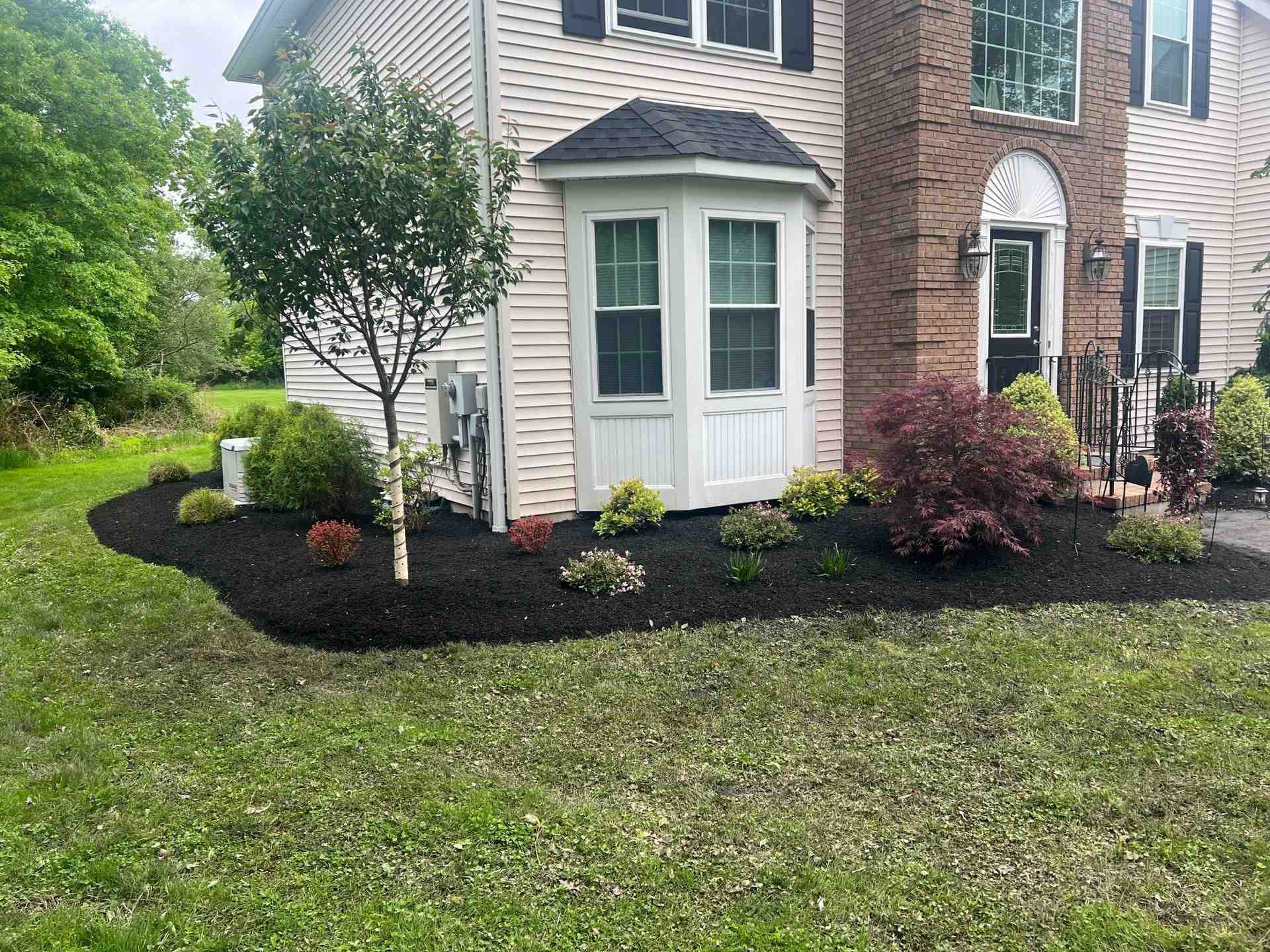 Front yard plantings and mulching by Hill Landscaping in Tewksbury, NJ