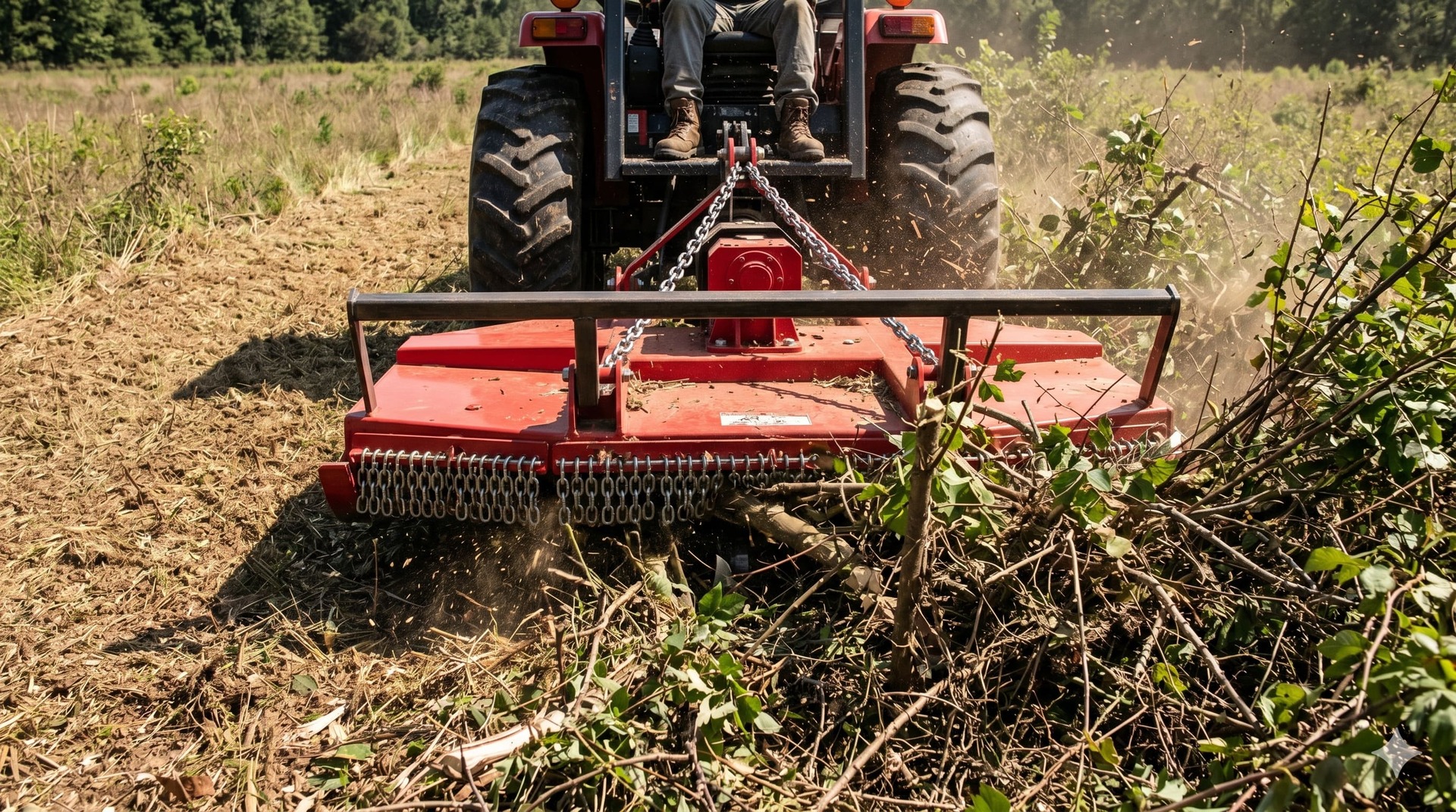 Brush Hogging Front View Front view of a brush hog attachment clearing heavy growth